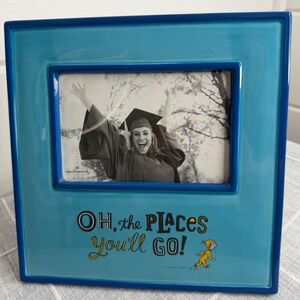 Oh, the Places You'll Go Dr. Seuss Hallmark Frame 4x6  Blue Ceramic RARE